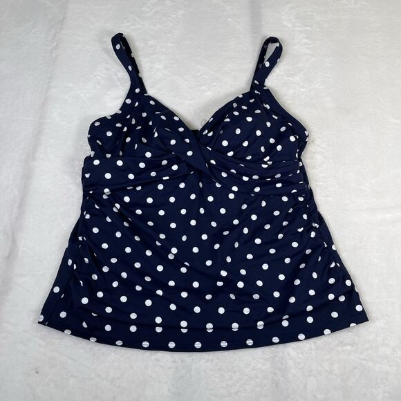 Lands' End Other - Lands End Tankini Top Navy & White Polka Dot Underwire Bra Adjust. Straps Sz. 16